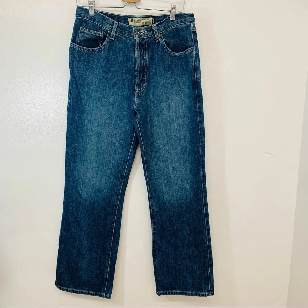 American Eagle Button Fly Straight Jeans Men 32x30 Blue 100% Cotton Western